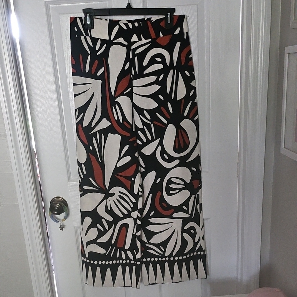 Stylish Black and Rust Patterned Women's Wide Leg Pants